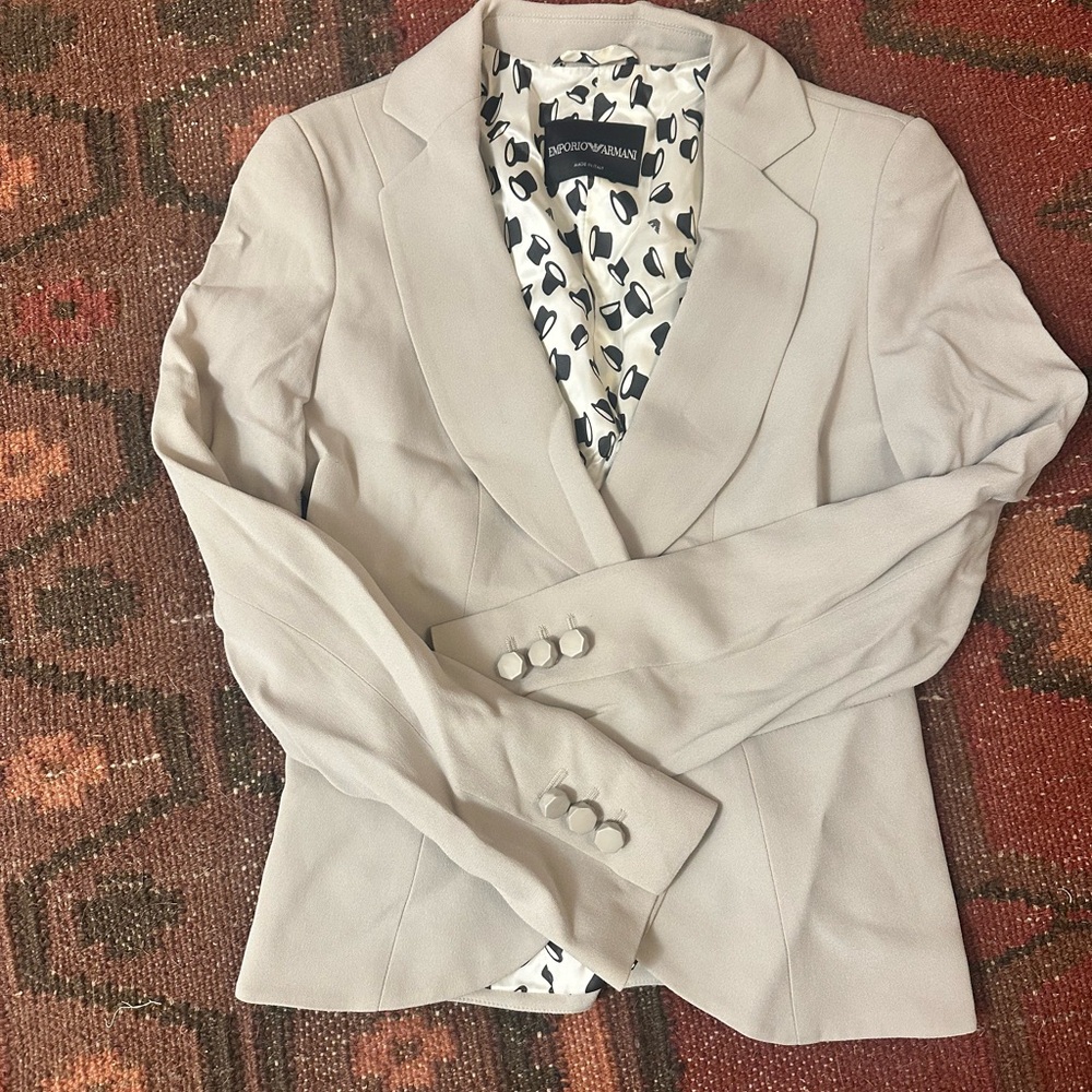 Emporio Armani Beige Blazer with Printed Lining